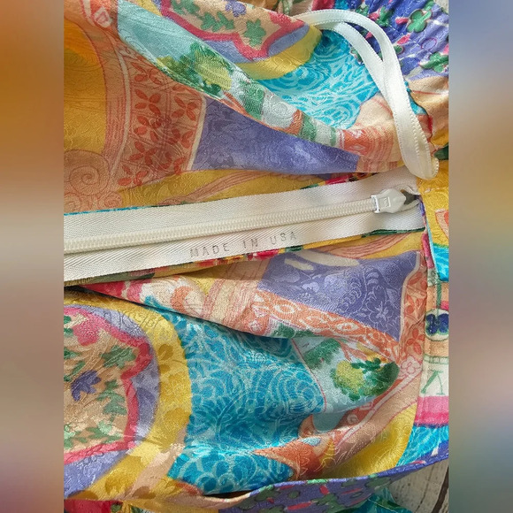 Vintage 100% Silk Made In Korea Floral Clock Print Asian Inspire Skirt Midi Maxi - Picture 6 of 11